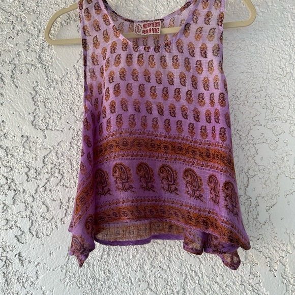 GYPSY boho chic cropped flowy tank top rayon purple paisley - Picture 5 of 7